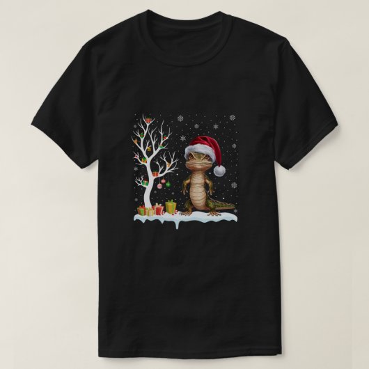 リザードサンタハットフェスティバルツリーライトクリスマスパハ Tシャツ (デザイン正面)