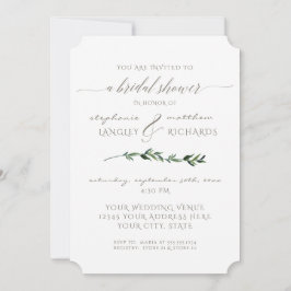 リシンプルーミニマルフグリーンリーブライダルシャワー 招待状