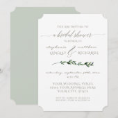 リシンプルーミニマルフグリーンリーブライダルシャワー 招待状 (正面/裏面)