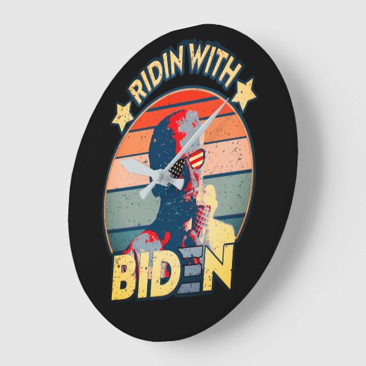 リジンとバイデン氏食べのアイスクリームレトロ夕日 ラージ壁時計 (傾斜)