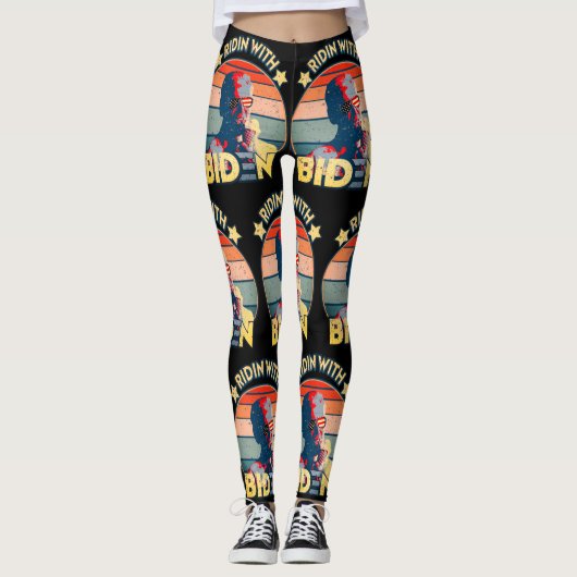 リジンとバイデン氏食べのアイスクリームレトロ夕日 レギンス (正面)