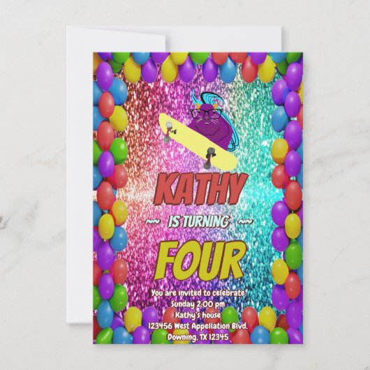 リスいけなレルスケートボードバースデーパーティー招待状 招待状 (正面)