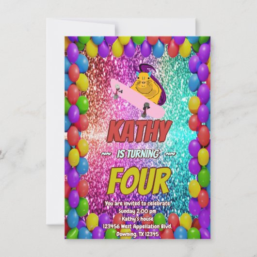 リスいけなレルスケートボードバースデーパーティー招待状 招待状 (正面)