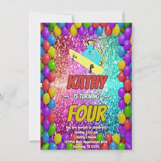 リスいけなレルスケートボードバースデーパーティー招待状 招待状 (正面)