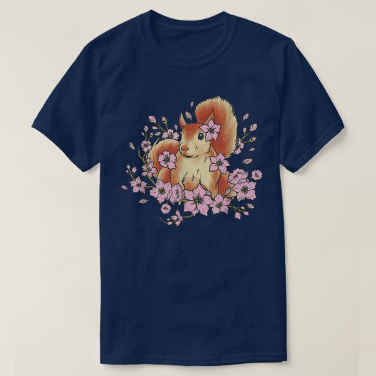 リスおもしろいとリスと桜とさくらんぼ Tシャツ (デザイン正面)
