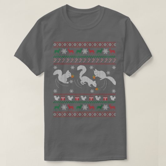 リスおもしろいズの醜いクリスマスセーターの贈り物 Tシャツ (デザイン正面)