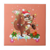 リスおもしろいリクリスマスデコレーションSanta Hat Xma タイル (正面)