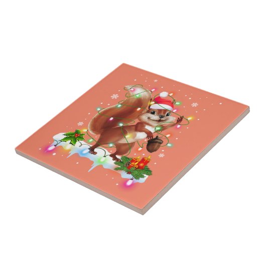 リスおもしろいリクリスマスデコレーションSanta Hat Xma タイル (側面)