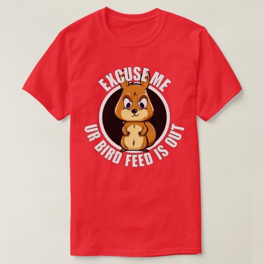 リスおもしろいルお前の鳥が出て食べ物を与えいる Tシャツ (デザイン正面)