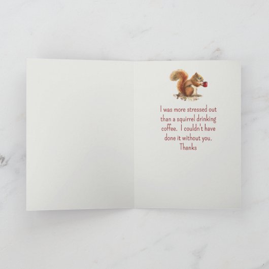 リスおもしろいルがコーヒーを飲んでくれてありがとう サンキューカード (内部)