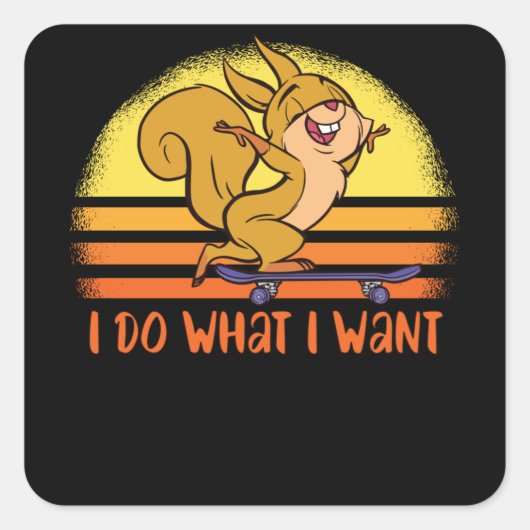 リスおもしろいルがスケートボードの贈り物を運転している スクエアシール (正面)