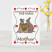 リスおよびウサギが付いている母の日カード カード (黄色い花)