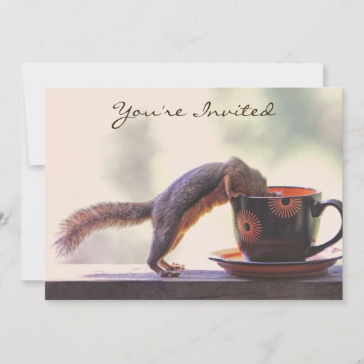 リスおよびコーヒーカップ 招待状 (正面)