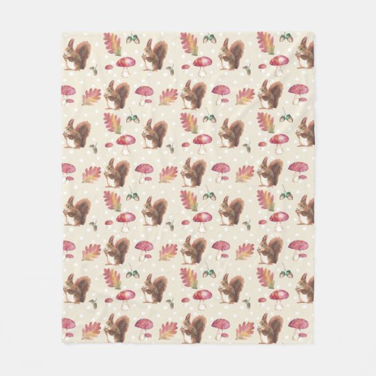 リスおよびToadstoolsのAutmnパターン フリースブランケット (正面)