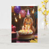 リスお誕生日ケーキ カード (黄色い花)