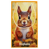 リスかわいい動物パーソナライズされたの子供の名前 スモールペーパーバッグ (裏面)