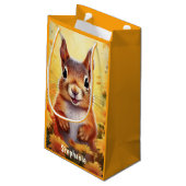 リスかわいい動物パーソナライズされたの子供の名前 スモールペーパーバッグ (裏面アングル)