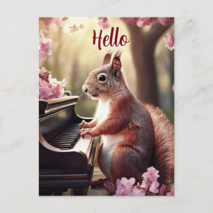 リスかわいい動物遊のピアノこんにちは ポストカード