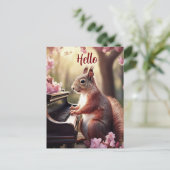 リスかわいい動物遊のピアノこんにちは ポストカード (スタンド正面)