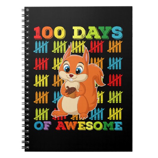 リスがかっこいい100日目お祝い 100日目の登校日 ノートブック (正面)
