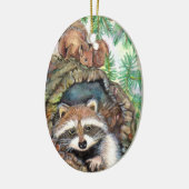 リスが付いている木の穴のアライグマ セラミックオーナメント (左)