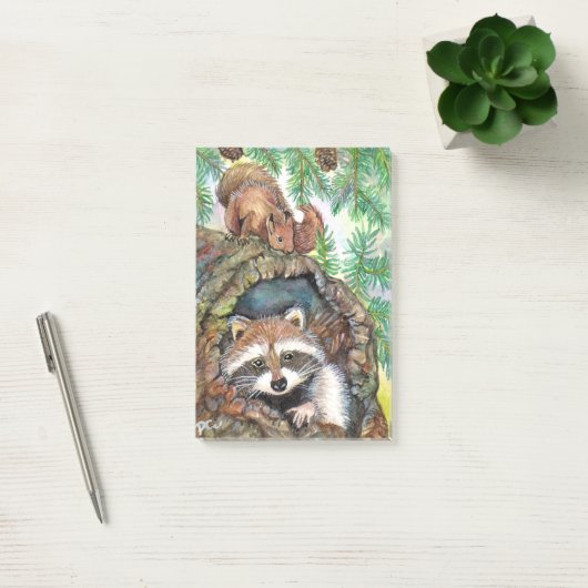 リスが付いている木の穴のアライグマ ポストイット (オフィス)