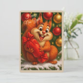 リスが描かれたクリスマスカード シーズンカード (スタンド正面)