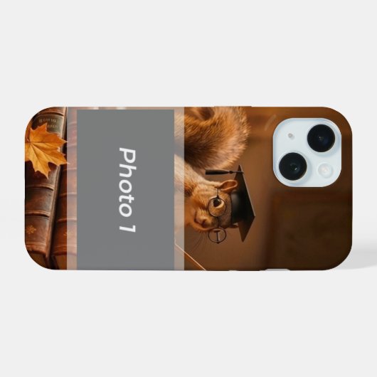 リスが描かれた秋の新学期の先生向けiPhoneケース iPhone 15ケース (裏面横)