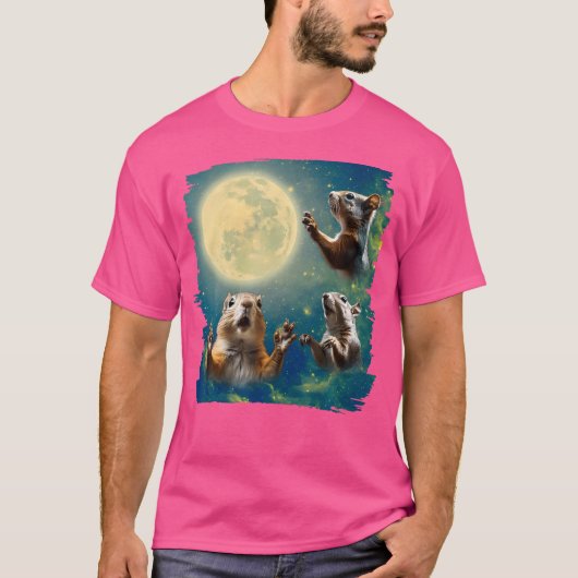 リスが月リスに向かって吠える Tシャツ (正面)