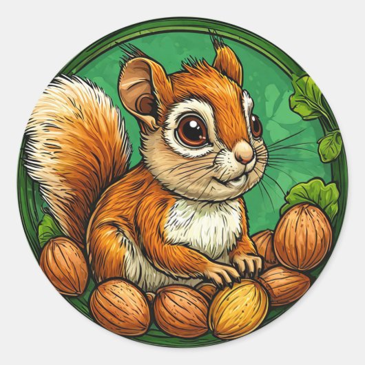 リスが木の実を持っているかわいいデザイン 🐿️🌰 ラウンドシール (正面)