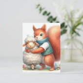 リスが羊を抱く ポストカード (スタンド正面)