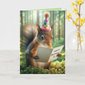 リスが誕生日カードを持つ カード (黄色い花)