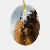 リスが雪から姿を現す セラミックオーナメント (裏面)
