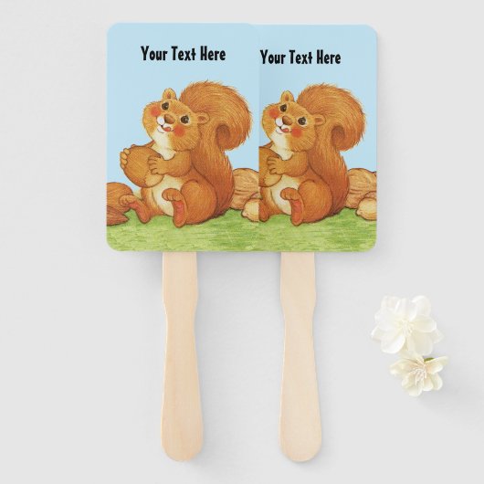 リスちゃんのほっぺたが赤い草原の扇風機 ハンドファン (正面&裏面)