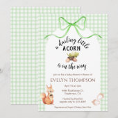 リスとどんぐりのさわやかなグリーンがキュートなベイビーシャワーのお知らせ 招待状 (正面/裏面)