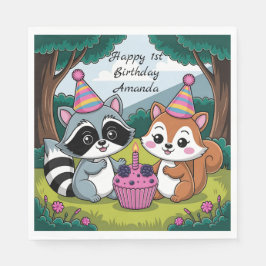 リスとアライグマの可愛い誕生日 スタンダードランチョンナプキン
