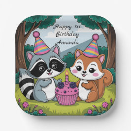 リスとアライグマの可愛い誕生日 ペーパープレート