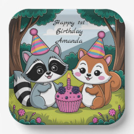 リスとアライグマの可愛い誕生日 ペーパープレート