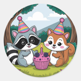リスとアライグマの可愛い誕生日 ラウンドシール
