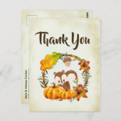 リスとカボチャの秋素朴ありがとう ポストカード (正面/裏面)