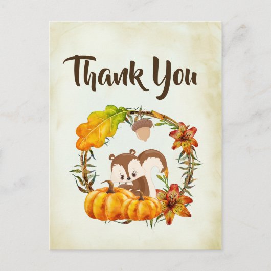 リスとカボチャの秋素朴ありがとう ポストカード (正面)