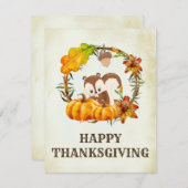 リスとカボチャの秋素朴感謝祭 シーズンカード (正面/裏面)