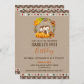 リスとカボチャの誕生日パーティーの招待状 招待状 (正面/裏面)