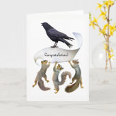 リスとカラスのお祝いカード カード (黄色い花)
