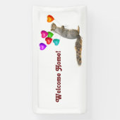 リスとハートバルーンウェルカムホームバナー 横断幕 (縦)