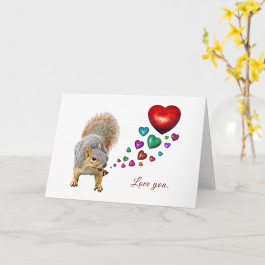 リスとハートバレンタインデーのカード カード (黄色い花)