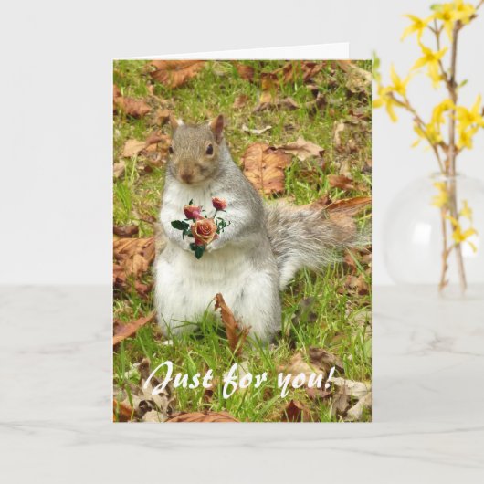 リスとバラ カード (黄色い花)
