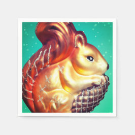 リスとピネコンのヴィンテージ秋冬オーナメント スタンダードカクテルナプキン