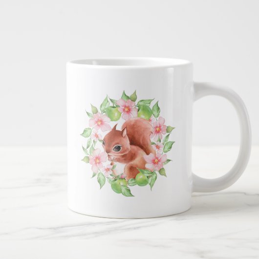 リスとピンクの花 ジャンボコーヒーマグカップ (右)