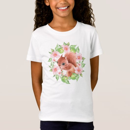 リスとピンクの花 Tシャツ (正面)